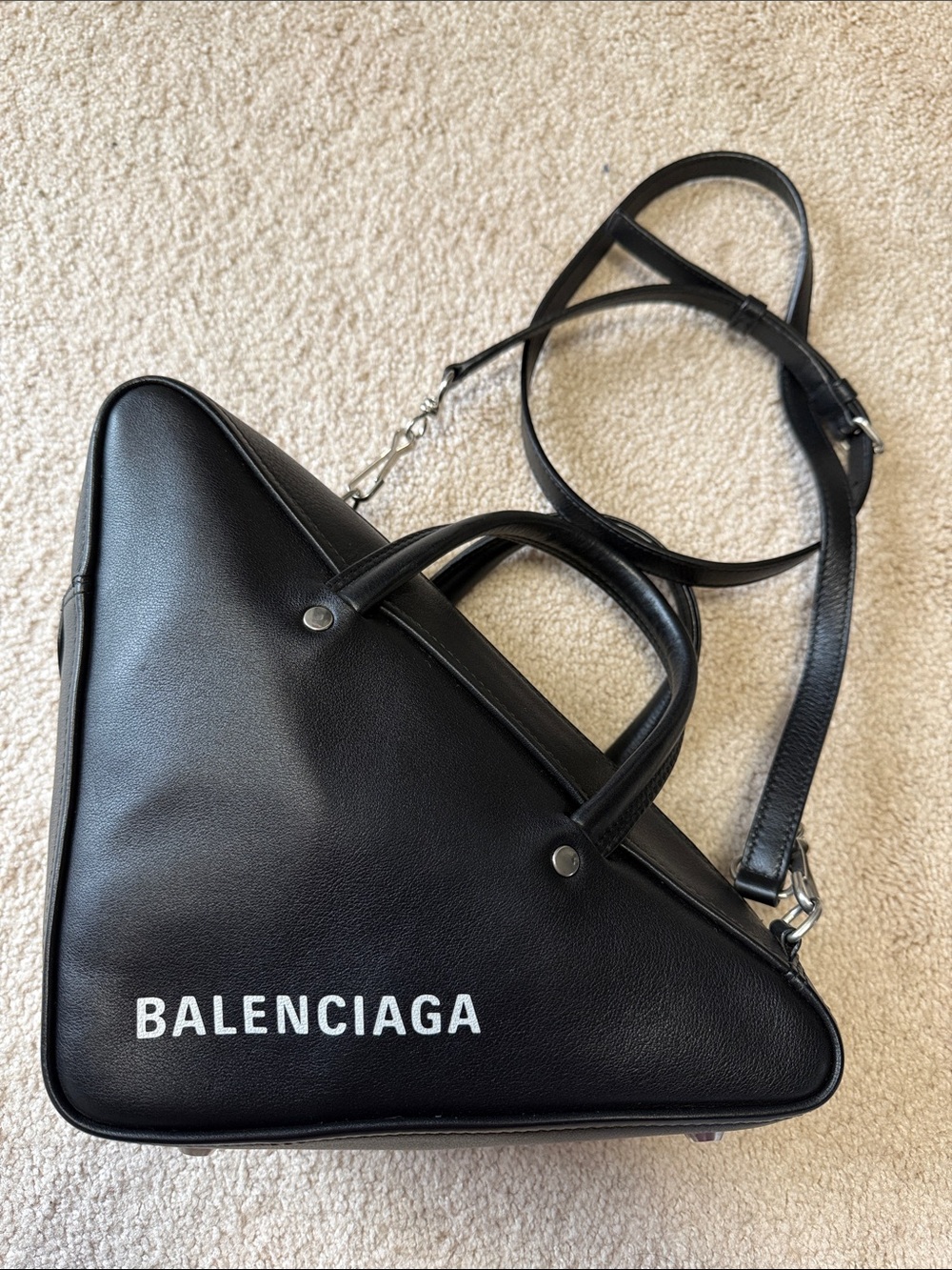 Balenciaga Black Triangle Leather Top-Handle & Crossbody Bag